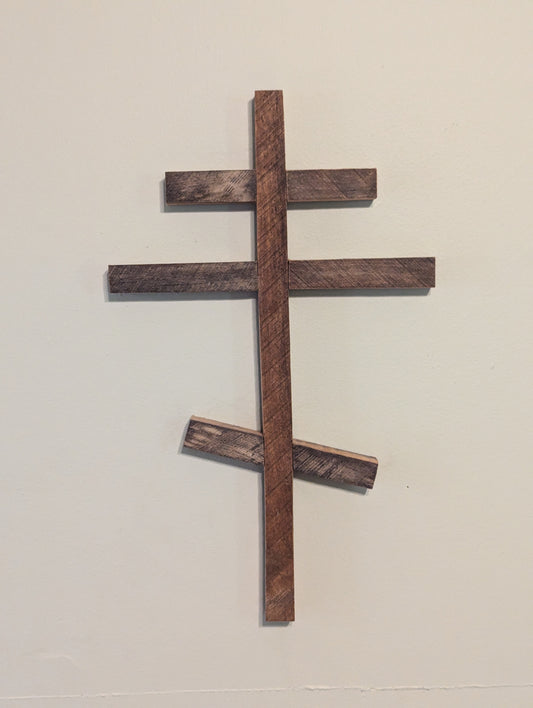 Large 3 Bar Rustic Barnwood Orthodox Cross